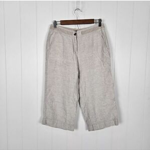 Talbots 6 Petite Khaki Capri Loose Linen Pockets Lightweight Cropped